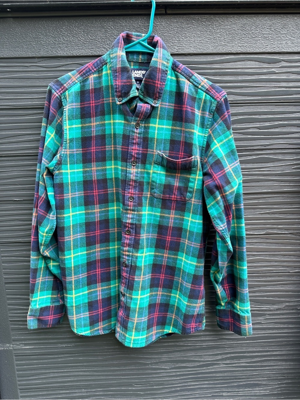 Lands’ End Plaid Flannel Shirt Men’s Medium Traditional Fit Cotton